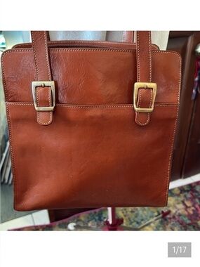 Laura Leigh Ltd Leather book bag shoulder bag  thick smooth leather brown Vintag
